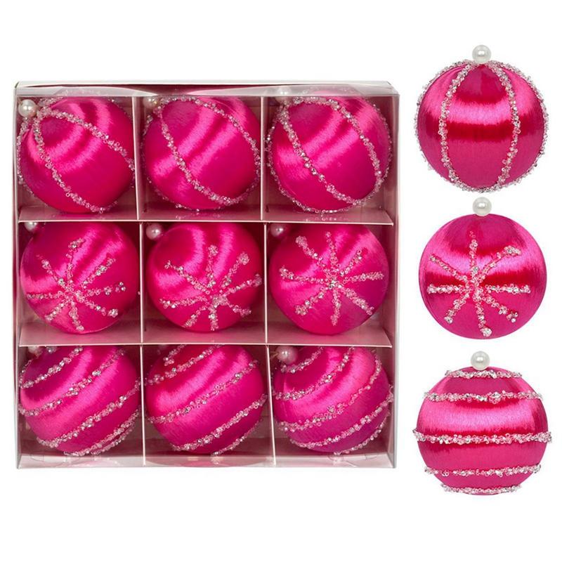 

9PCS Christmas Tree Ball Silk Threa Sequin Xmas Decorative Hanging Bauble Ornament New Year Party Pendants Xmas Tree Decor 8CM 8cm