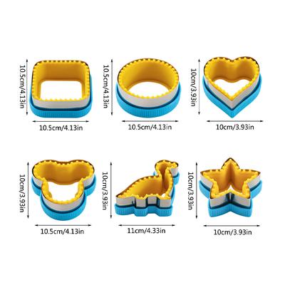 6pcs Sandwich Cutters with Sealer Stainless Steel Cookie Bread Mold Dinosaur Shapes Circle Square Type Sandwich Makers for Lunch