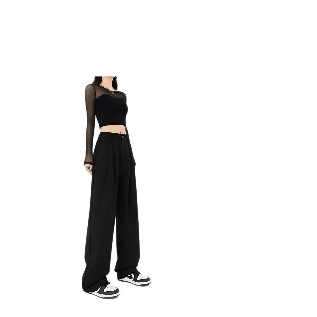 Women's High-Waisted Wide-Leg Black Pants for Spring/Autumn 2025 – Loose, Straight, Casual Suit Pants