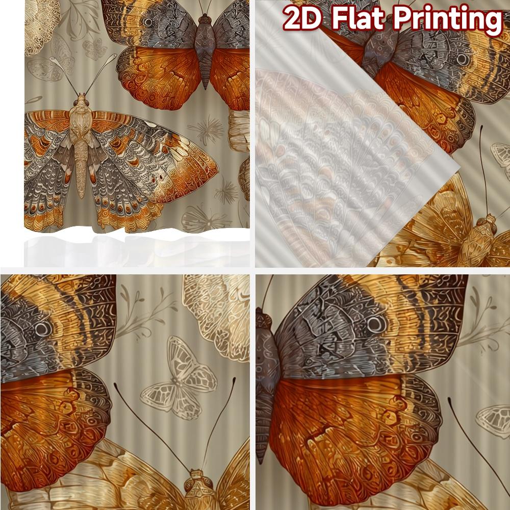 Flat Printing Curtains Without Rod Butterflies Cream Background Popular Fashionable Durable Polyester Set Of 2 Made