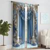 2 pcs   versatile polyester transparent curtains for home decoration Blue and White Floral for use in bedrooms and living rooms