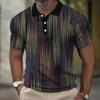Men's 3D Plaid Print Casual Loose Short Sleeve Polo Shirt
