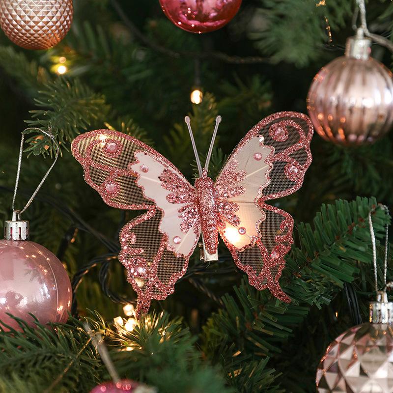 3Pcs New Christmas Decoration Butterfly Christmas Tree Pendant Glitter Simulation Butterfly Scene Atmosphere Props
