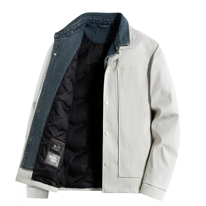 % White duck down fake two-piece down jacket men's winter new loose lapel casual jacket men's
