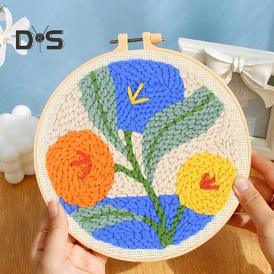 Punch Stitch Kit Healing Weave Punch Stitching Kit for Adults Kids DIY Punch Needle Embroidery Set with Tools Yarns Hoop for Beginners