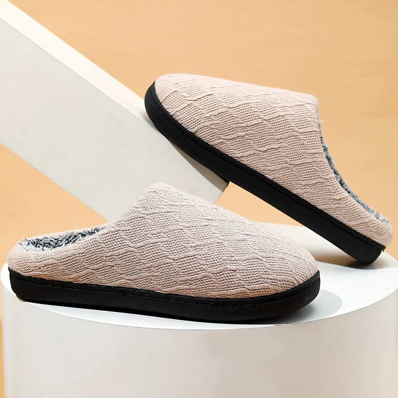 Fashion Indoor Knitted Warm Cotton Slippers Women Comfort Faux Fur Cotton Slippers Woman Autumn Winter Slip On Round Toe Fur Slides Lady