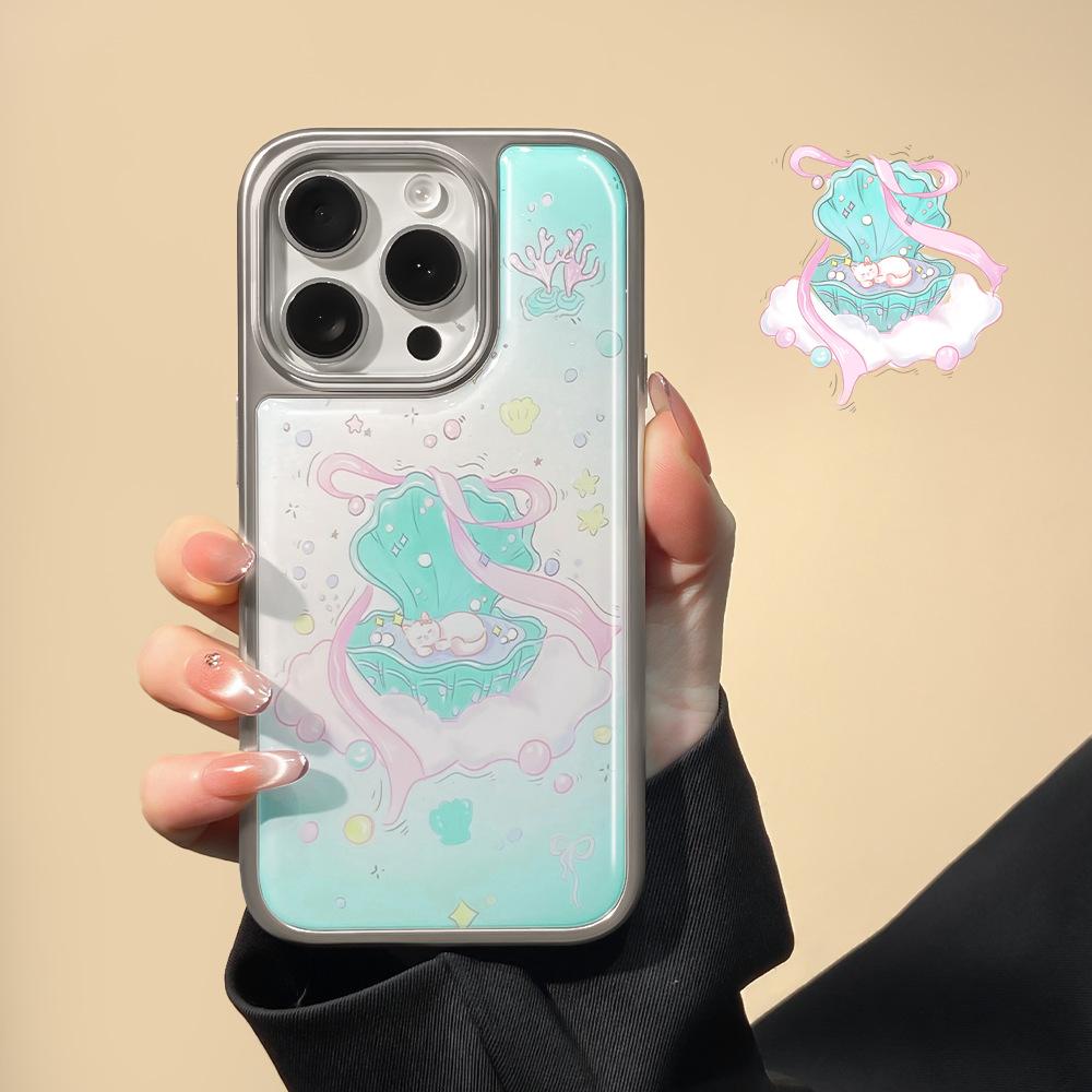 Applicable iPhone16promax Mobile Phone Case Ins Wind Shell Flower Water Condensation Apple 15 Electroplating Advanced 13/14
