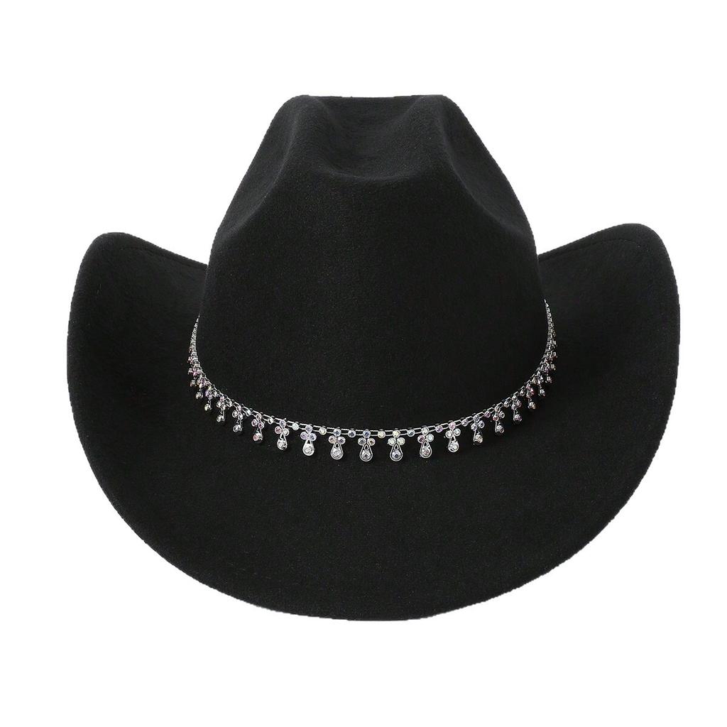 Men's and Women's Western Cowboy Hat Simple, Rhombus Sword Rhinestone Hat Ladies Decorative Hat, Felt Top Hat