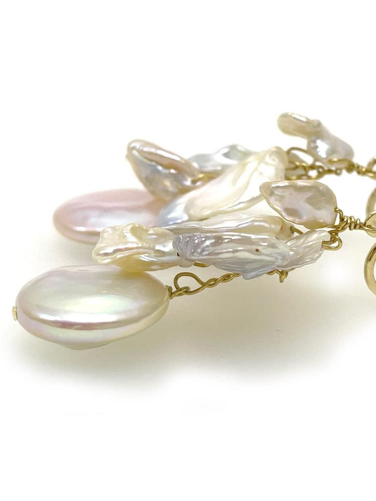 Freshwater Pearl Coin Petal Earrings with Silicone Natural Power Stone A1037 [Cherry] Cover, Stone,