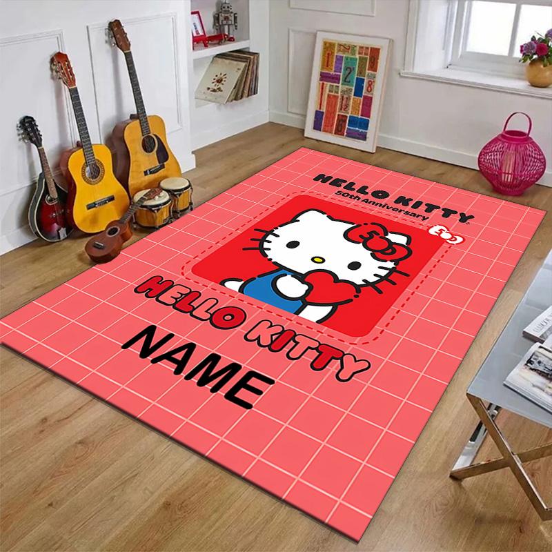 Custom HelloKitty Mat Personalized Name, Polyester Washable Indoor Entryway Rug, Gift for Christmas, Easter, Thanksgiving Day