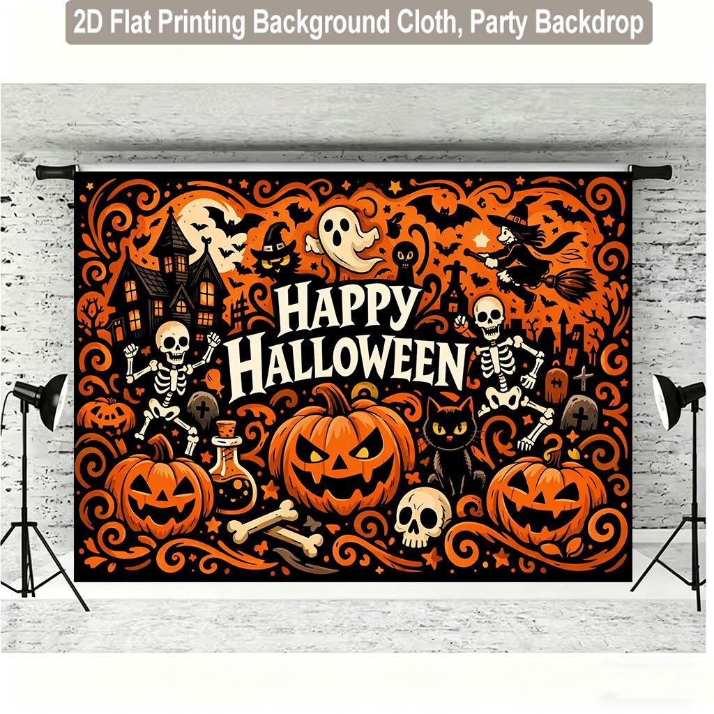 1 piece of 2D flat background fabric, Halloween pumpkin ghost creative pattern background fabric, indoor photo background