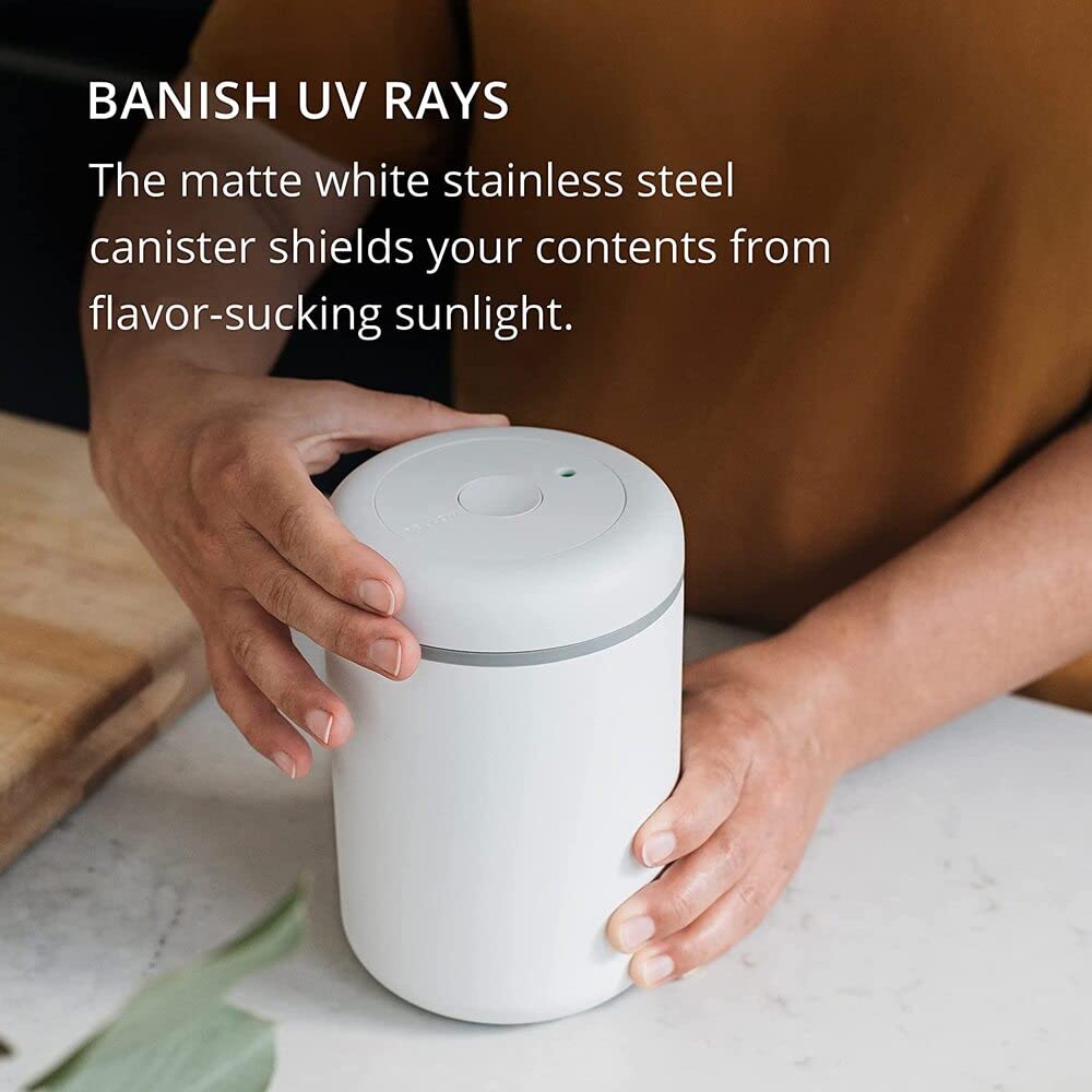Fellow Atmos Vacuum Canister, Official Manufacturer, CoffeeFood Storage Container, Stylish Interior Container (White, 1.2L)