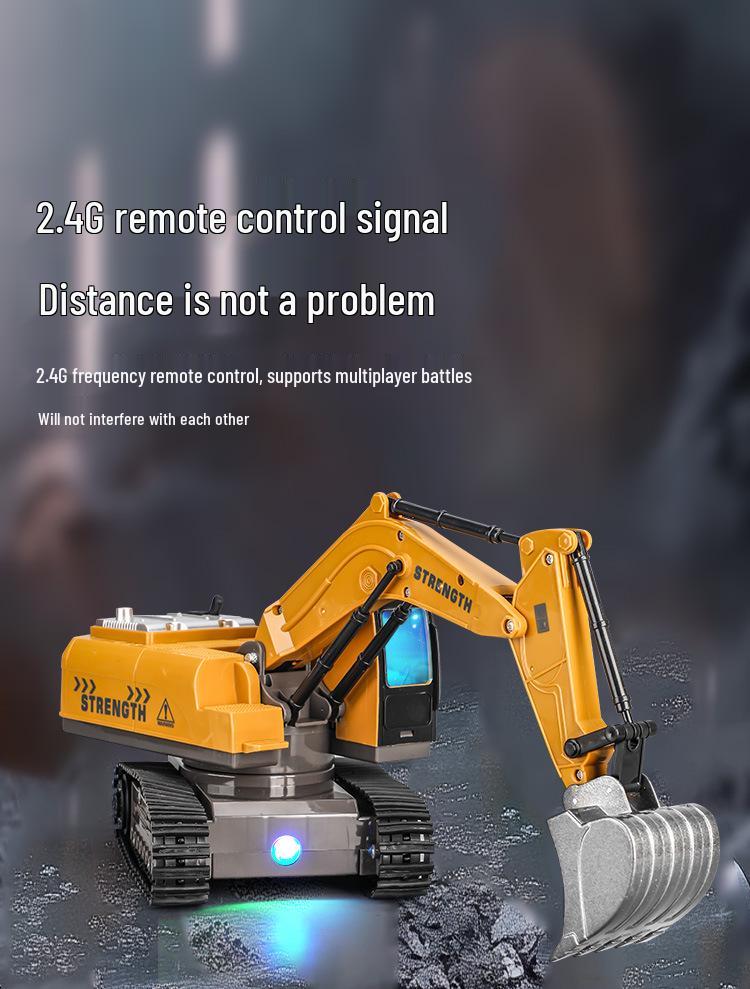 2.4G Alloy Excavator RC Bulldozer with Lights & Spray, 1:20 Scale Kids' Toy