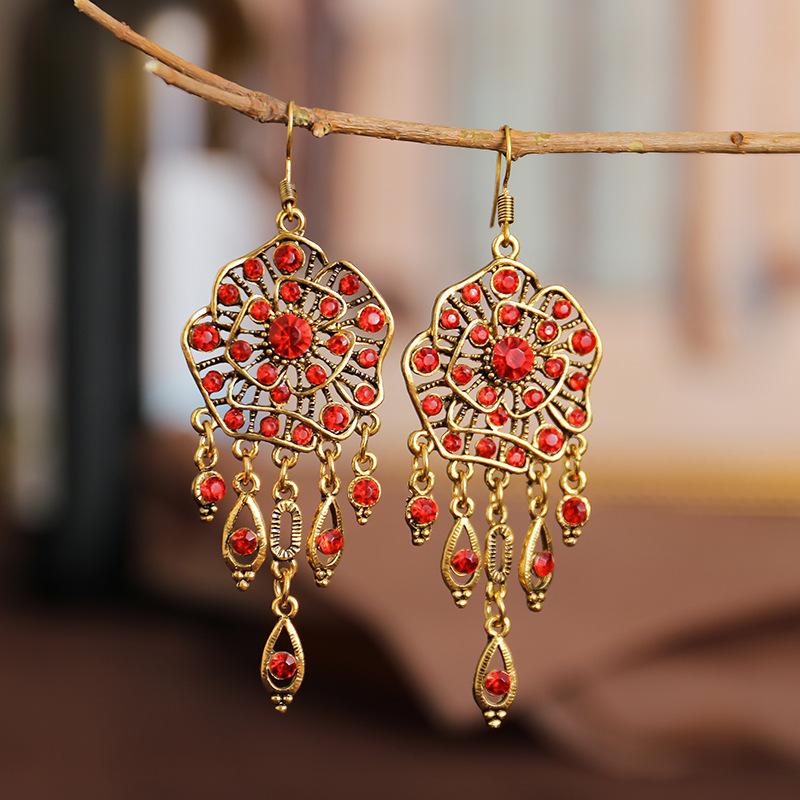 Fashion Crystal Rhinestone Drop Dangle Earrings For Women Geometric Hollow Wedding Tassel Earrings Zircon Bijoux Pendientes красный