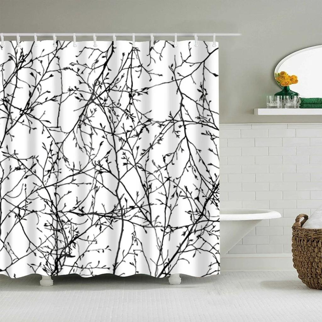 Tropical Green Plant Palm Leaves Bathroom Accessories Set Shower Curtain Bathroom Curtains Waterproof Polyester with Hooks