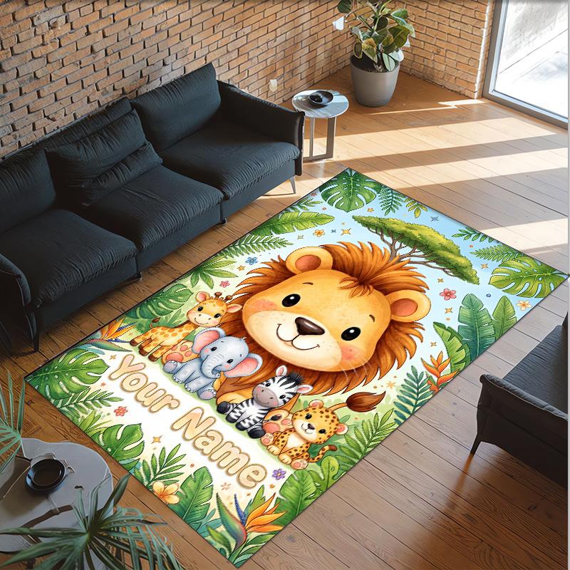 Leopard Theme Crystal Velvet Floor Rug Personalized Custom Name Text Warm Carpet Home Decoration