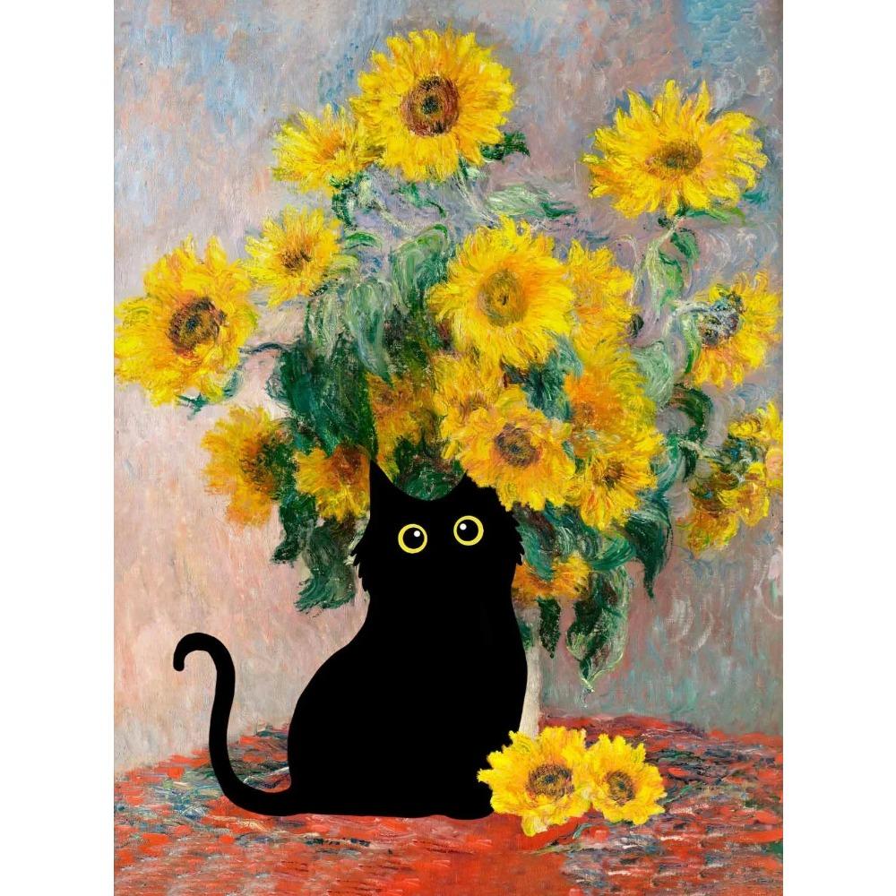 1pc Frameless Claude Monet Artworks Interesting Cute Black Cat Lotus Pond Poster Canvas Paintings for Living Room Home Decor