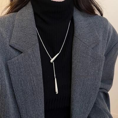 Minimalist  Sliver Color Stainless Steel Smooth Surface Teardrop-shaped Pull Necklace for Women Sweater Chain Jewelry