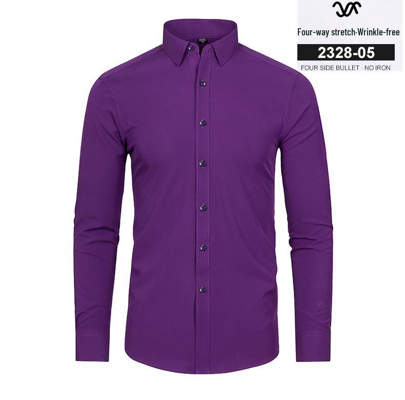 Chemise Stretch à Manches Longues Slim Fit pour Homme - Couleur Unie, Business Décontracté