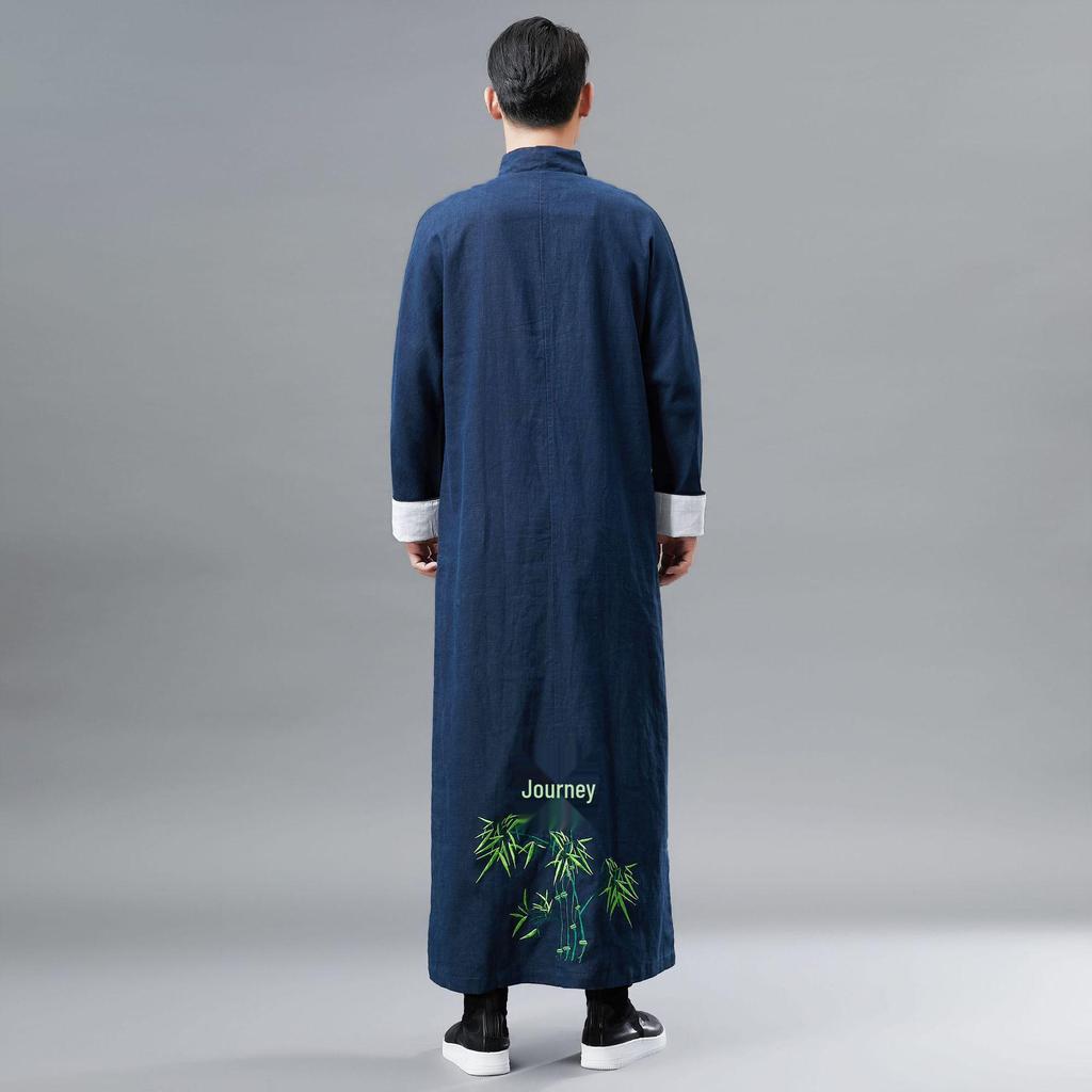 Men's Embroidered Bamboo Hanfu Long Gown Tang Suit Performance Costume