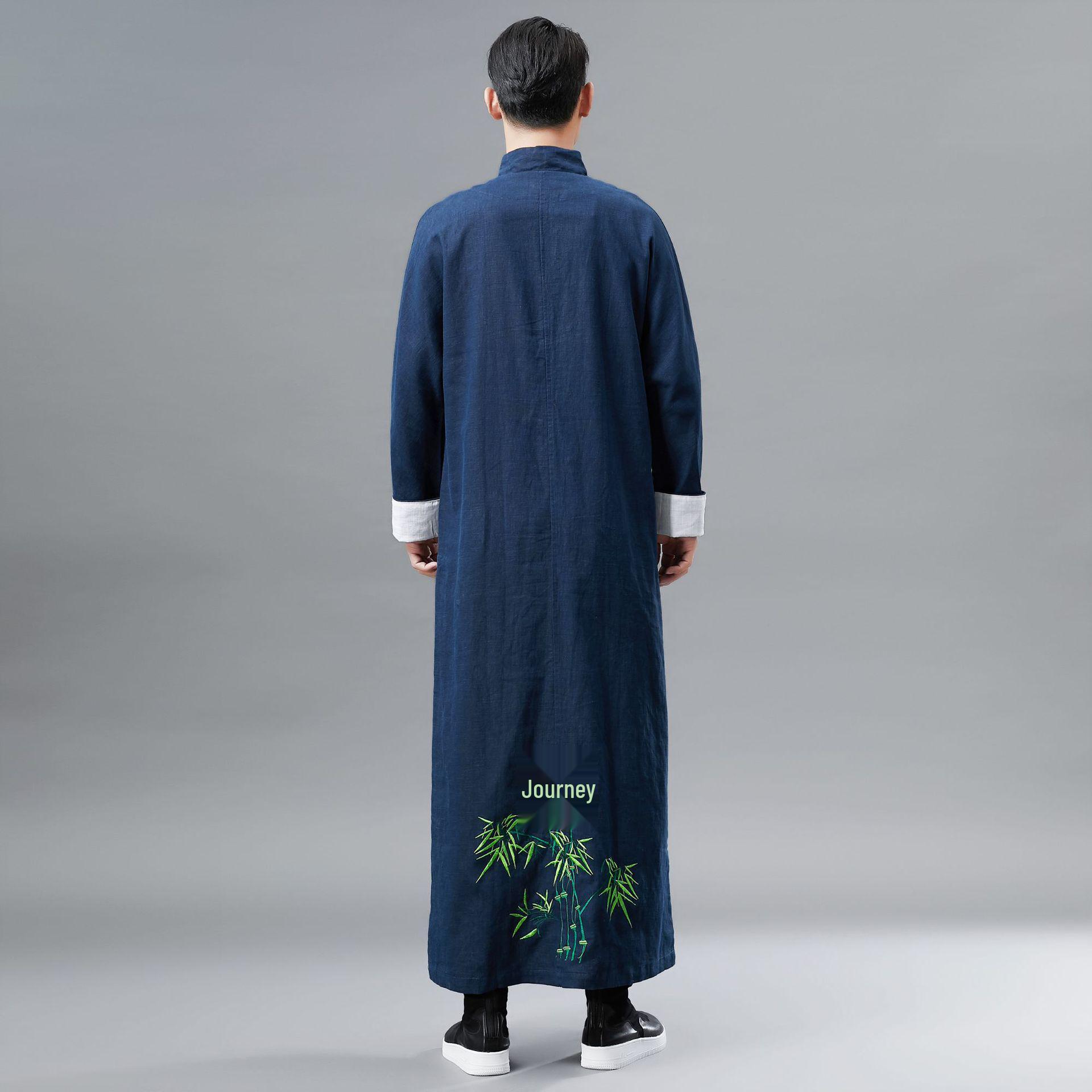 

Men s Embroidered Bamboo Hanfu Long Gown Tang Suit Performance Costume L темно-синього кольору