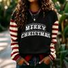 Women's Fashion Long Sleeve Christmas Print Neck Pullover Sweatshirt Top