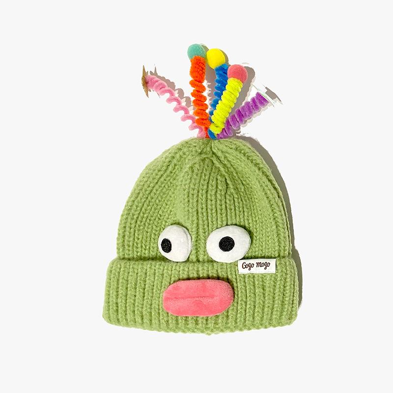 Autumn and Winter Children's Warm Knitted Hat Parent Child Wool Hat Girl Cute Cartoon Funny Eyes Tentacles Will Glow