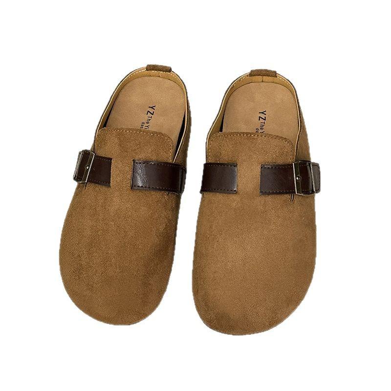 Baotou buckle flat slippers women's 2025 new retro fashion temperament casual single shoes comfortable half slippers women