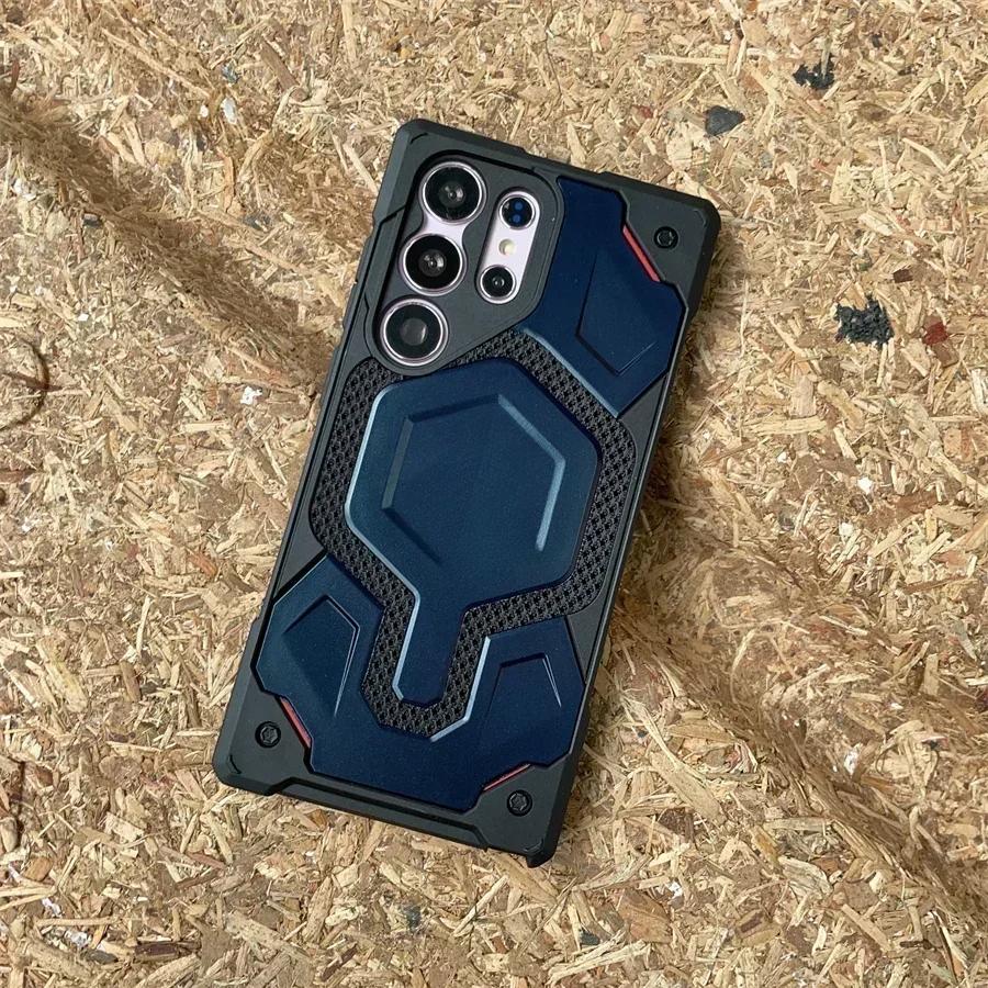 

Чехол Monarch Pro Magnetic KEVLAR для SamsungS25 Ultra S23 S24 Plus Magnet Military Rugged Armor Shockproof Magsafe Protect Cover Galaxy S24Plus темно-синий