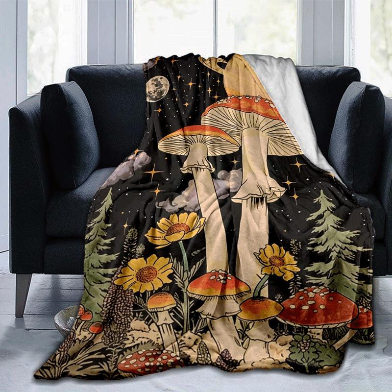 

1pc Mushroom Printing Lightweight Flannel Blanket, Comfortable and Warm Blanket, for Camping Sofa Bed and Couch Office, Gift 100x150cm