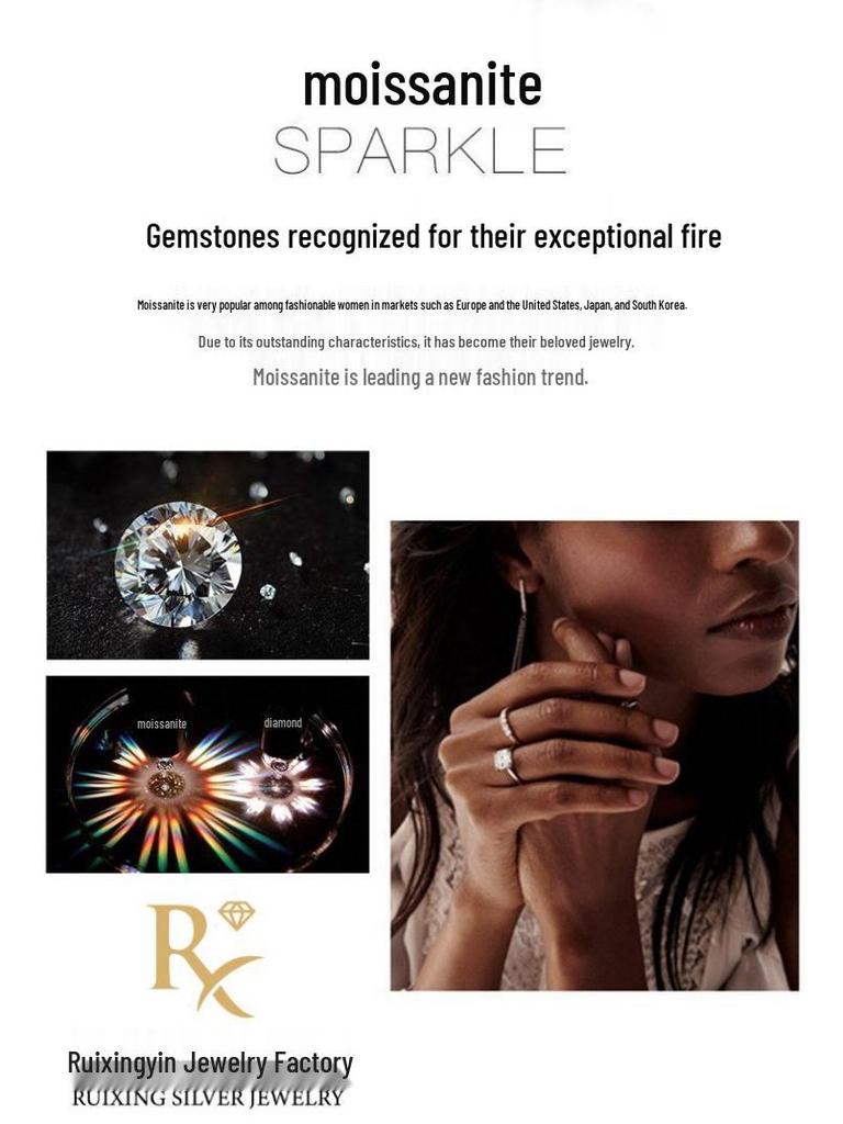 Women's Four-Prong Moissanite Ring In S925 Sterling Silver with Micro-Pave.