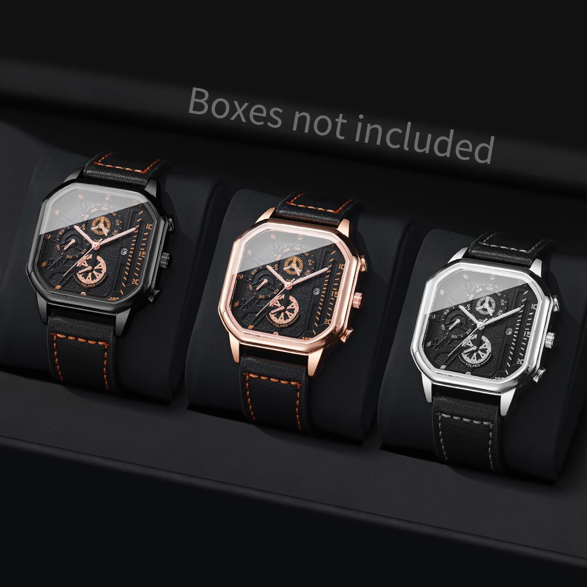 

3 шт./набор Мужские деловые часы Модные квадратные кварцевые часы Мужские часы Наручные часы Relogios Masculino