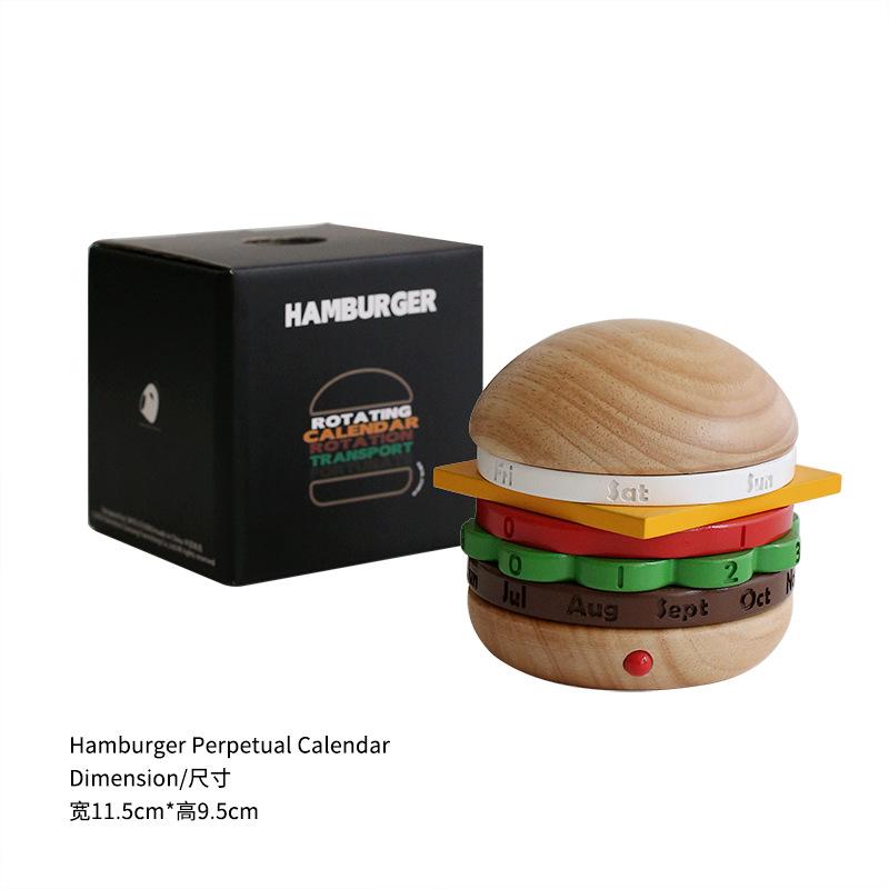 

Modern Simple Solid Wood Resin Burger Rotating Calendar Creative Gift for Friends Cuteecore Bedroom Living Room Decor Home Decor
