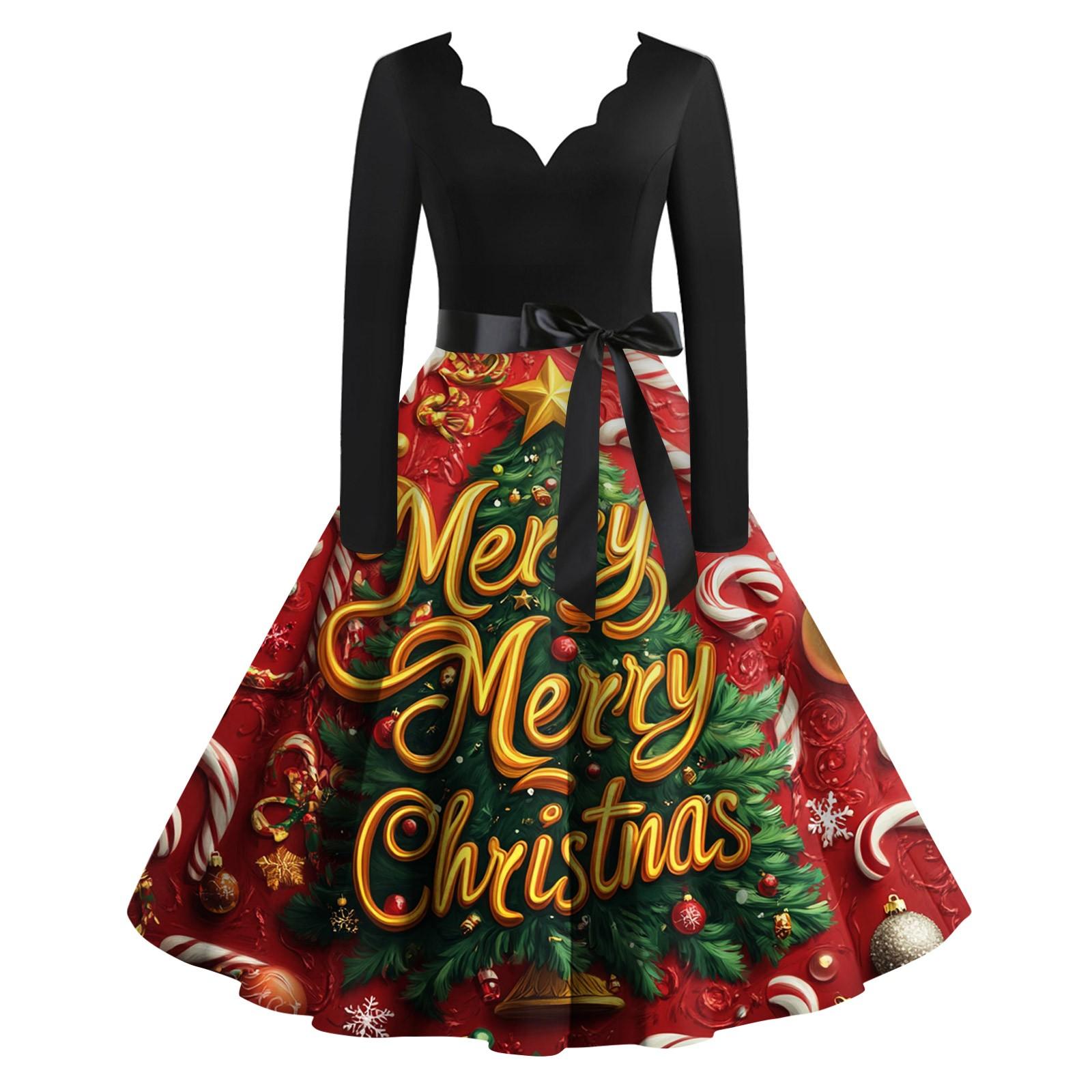 

Женское повседневное модное рождественское платье с V-образным вырезом в винтажном стиле M киноварь