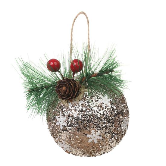 Glitter Christmas Ball Ornament Sequins Foam Ball Ornaments with Berry Pinecones Christmas Tree Hanging Decorations for Holiday Home Party Decor