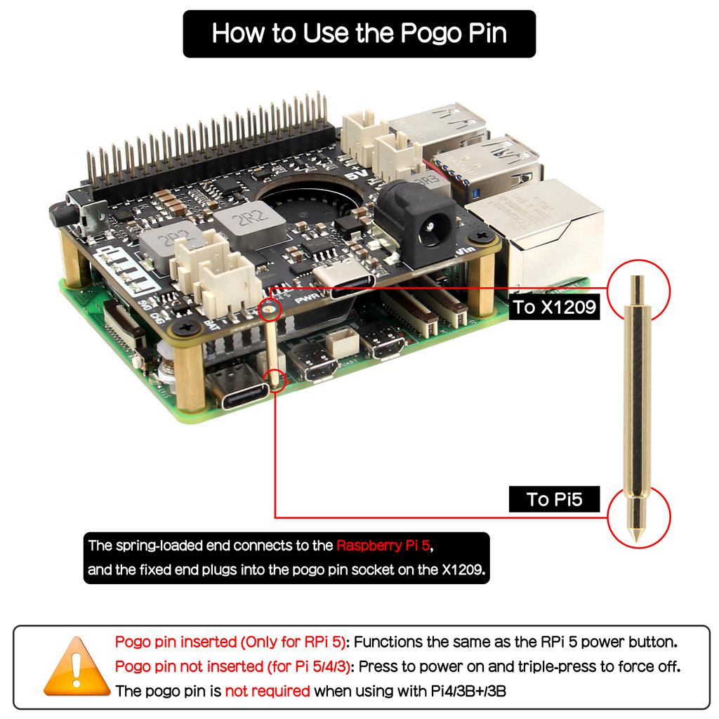 Geekworm X1209 V1.0 5V UPS Shield & Power Management Board for Raspberry Pi 5 / 4B /3B
