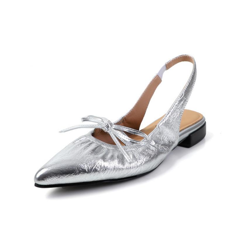 French Pointed Head Low Heel Back Strap Sandals Women's Summer Versatile Women's Bag Head Slippers Commuter Bag Head Shallow Mouth Temperament
