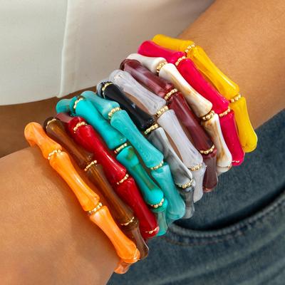 Accessories, Versatile Bamboo Tube Elastic Beaded Bracelets, Colored Acrylic Elbow Bracelets, Hand Accessories