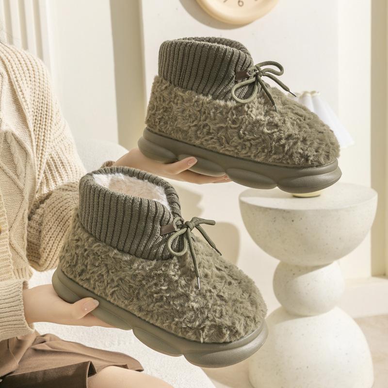 New Fluffy Strap Cotton Shoes Winter Velvet Cotton Slippers Outer Wear Cotton Boots Thick Sole High Heel