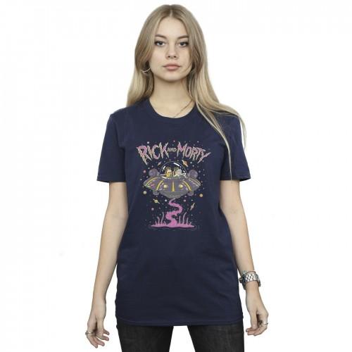 Rick And Morty Womens/Ladies Pink Spaceship Cotton Boyfriend T-Shirt