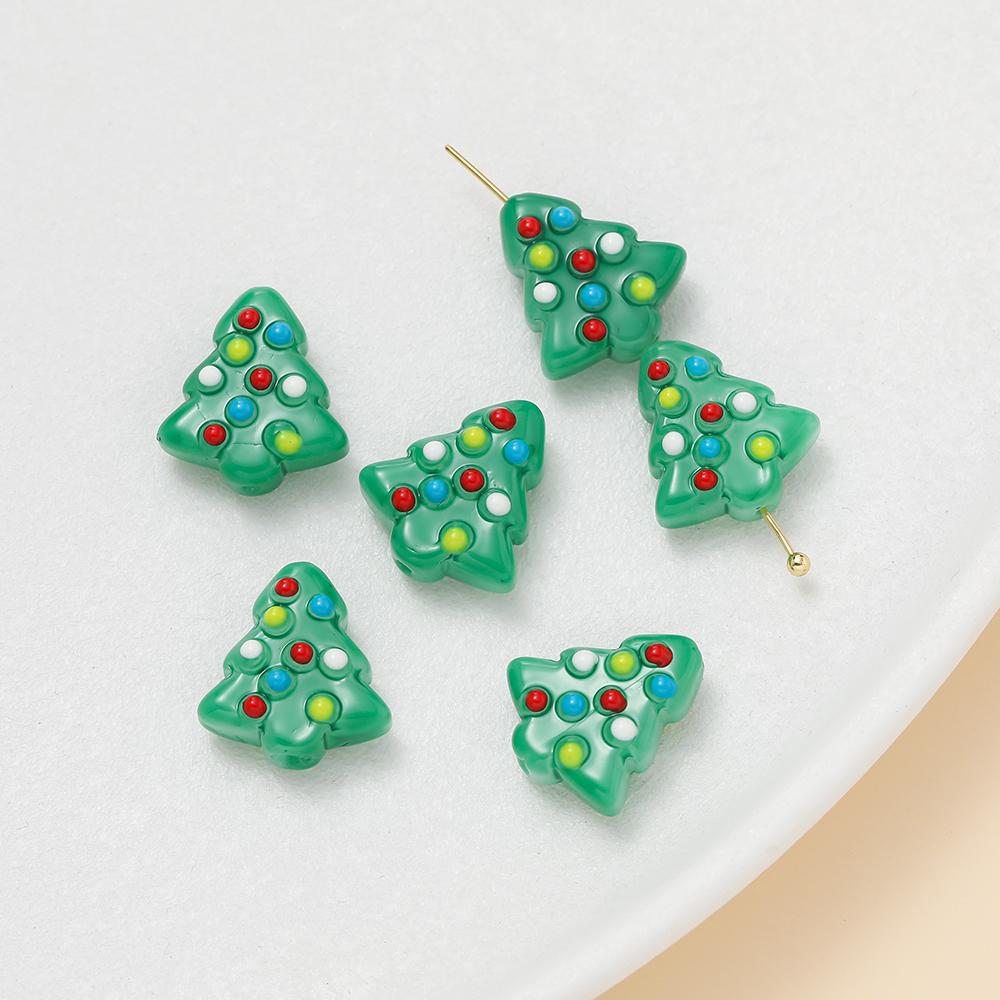 2pcs 15x16.5mm Glass Beads Colorful Christmas Tree Spacer Bead for Keychain Christmas Decoration DIY Jewelry Making Accessories