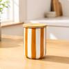Borcan rotund ceramic pentru depozitare cu capac din lemn, cu dungi, pentru cuptorul cu microunde, pentru cămară, sigur