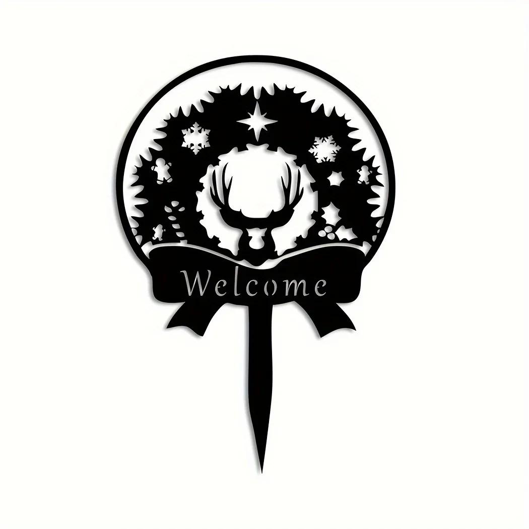 

Стильный 1 комплект металлический садовый знак - рождественский столб. Элегантное металлическое рождественское украшение и садовый колышек, создающие праздничный вид чёрный