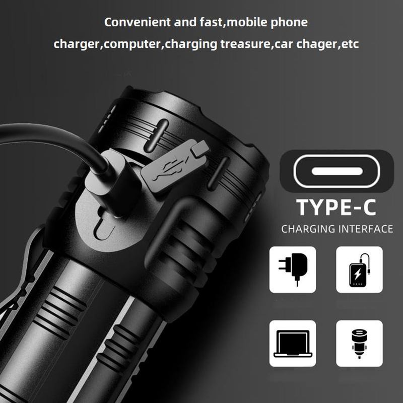 8xLed Palm High Bright Flashlight Usb Charging Portable Red Flash Light Torch Outdoor Pocket Hiking Magnet Work Car Repair 26350