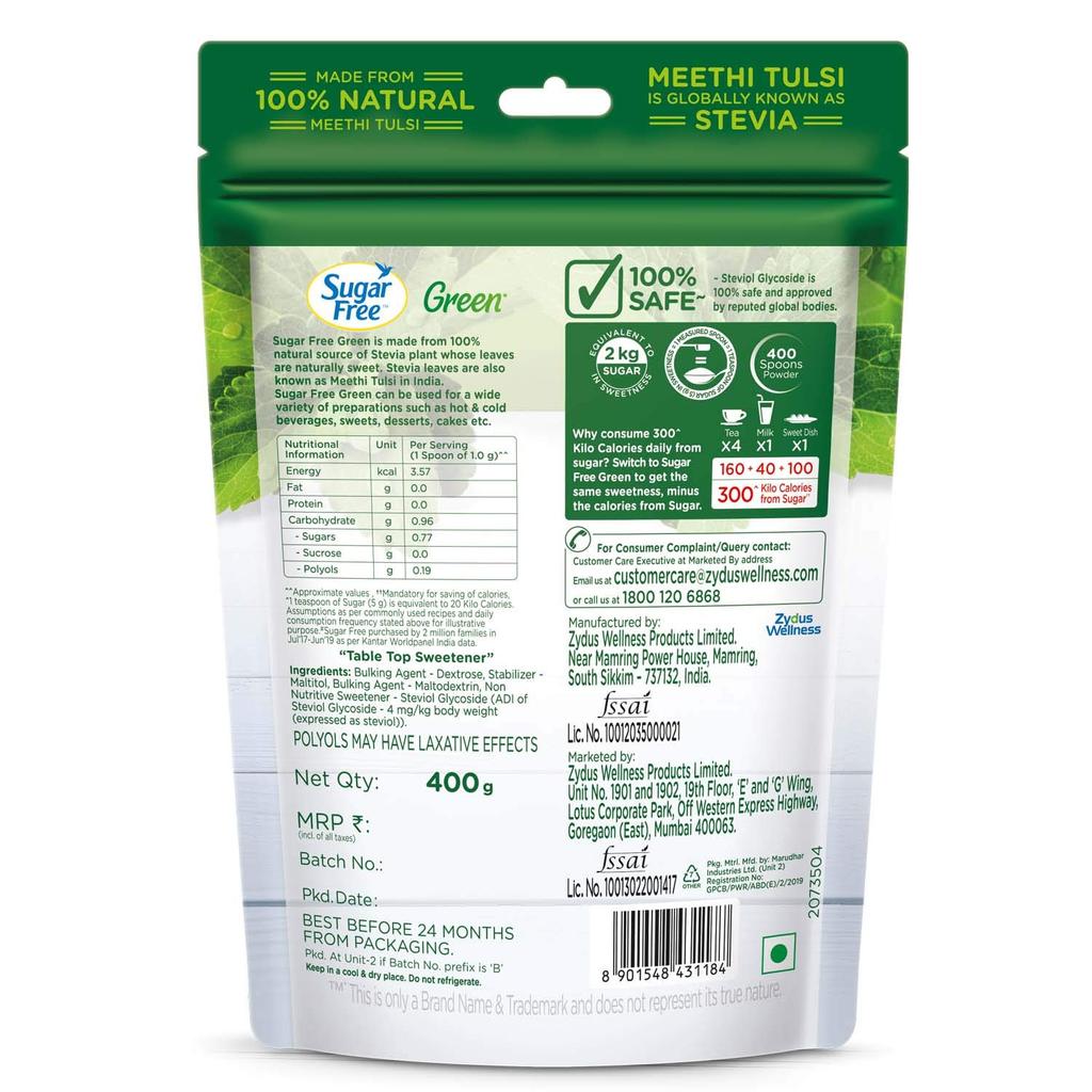 Zuckerfreier grüner 100 % natürlicher Süßstoff - 400 g, Beutel