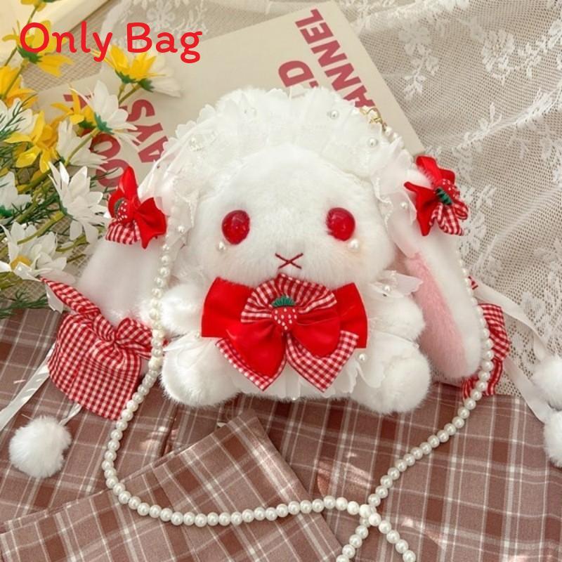 Japanese Lolita Bunny Plush Bag With Pearl Chain For Daily Fashion And Cute Storage