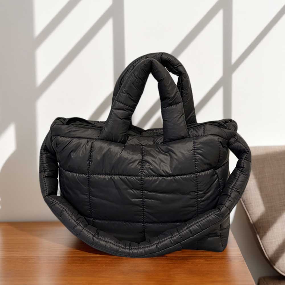 Women Puffer Tote Handbag Large Capacity Quilted Top Handle Bag Solid Color Puffy Shoulder Bag Female Travel Bag