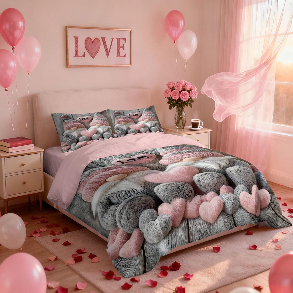 Bed Three-Piece Custom Valentine'S Day Dwarf Print Quilt Cover Pillowcase Bedding