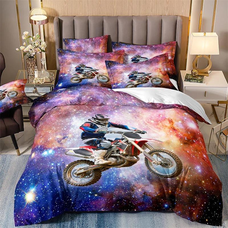 Galaxy Starry Sky Duvet Cover Set for Boys, Speed Rider, Super Cool, Racing Car Comforter, Bedding Sets for Men, Teen, Queen Siz