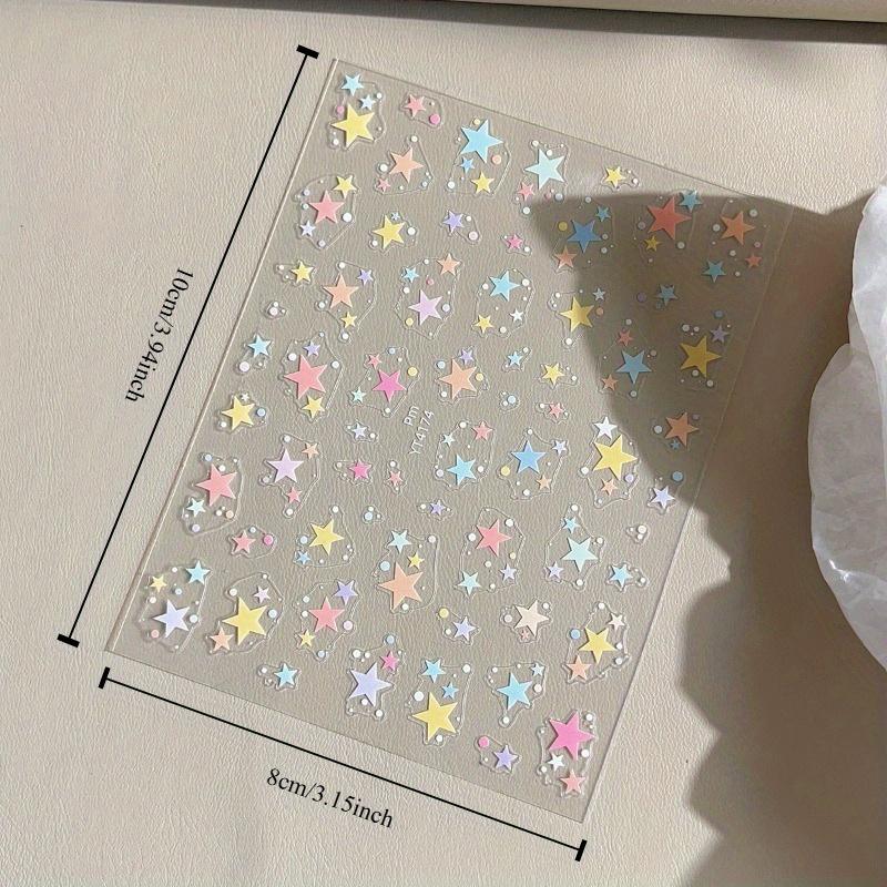 1 peça Adesivos de Unha Autoadesivos Reutilizáveis Coloridos Estrela & Bolinhas Decalques de Arte de Unha Brilhantes, Tema Espaço Fantasia Pastel & Metálico para Manicure Feminina